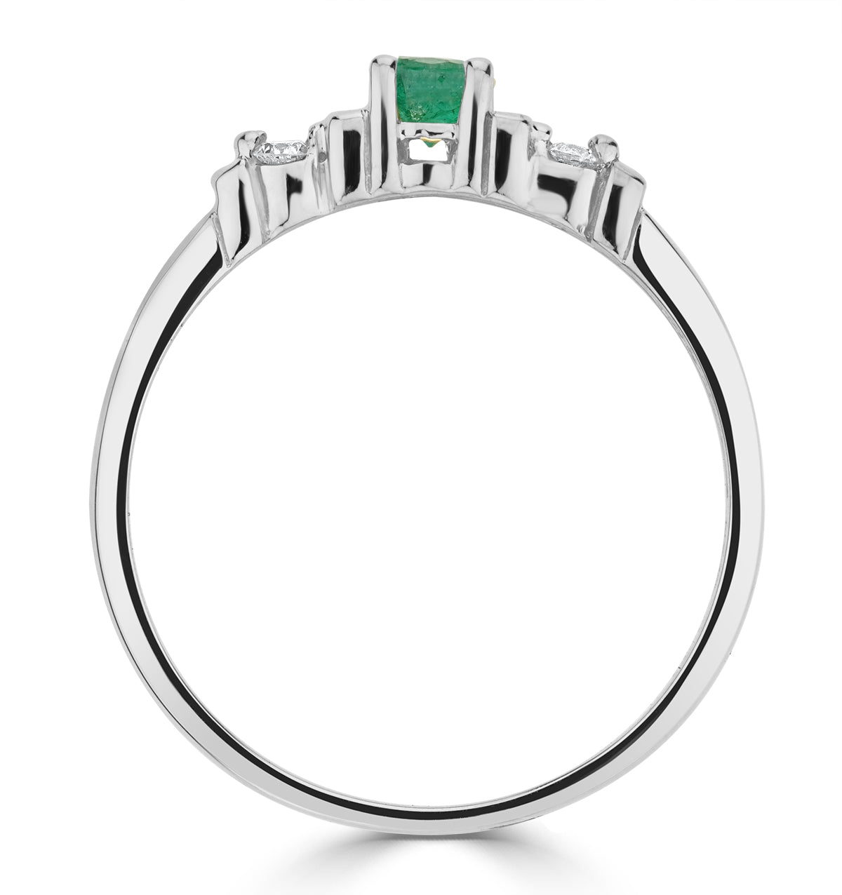 Emerald 3.75mm And Diamond 9K White Gold Ring